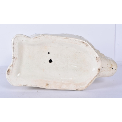 3056 - A large 19th Century Staffordshire  porcelain Dog together with another dog and a shepherdess 35cm ,