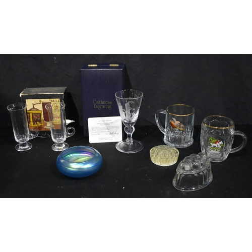 3092 - A boxed Caithness engraved Goblet together with other glassware 24 x 10cm (7)