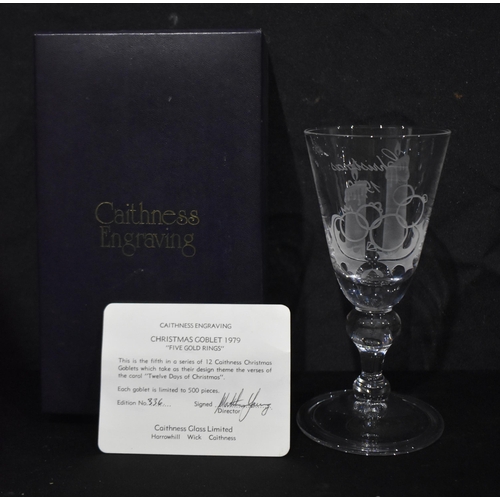 3092 - A boxed Caithness engraved Goblet together with other glassware 24 x 10cm (7)