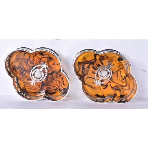 3115 - A pair of silver plated and faux tortoiseshell drinks coasters 5 x 15 x 12cm (2)