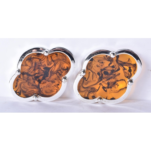 3115 - A pair of silver plated and faux tortoiseshell drinks coasters 5 x 15 x 12cm (2)