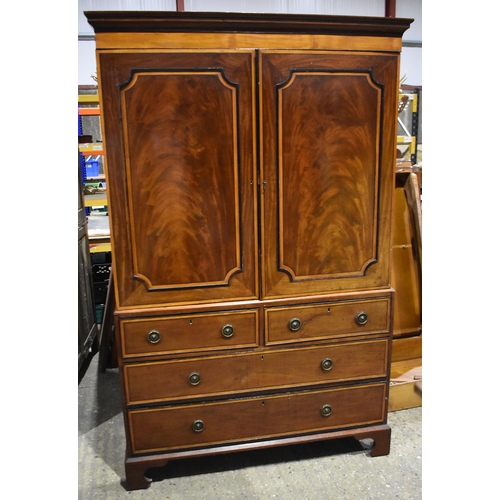 3141 - A two sectional four drawer Linen press with internal compartments 203 x 140 x 59cm