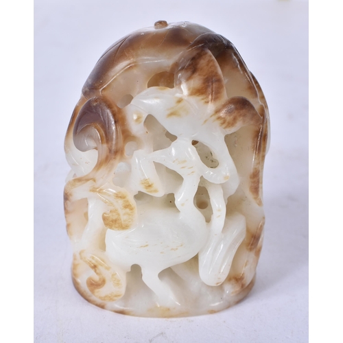 3176 - A Chinese carved Jade boulder depicting Cranes and lotus 6.5 x 4.5cm