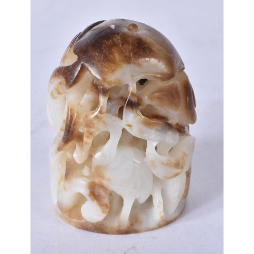 3176 - A Chinese carved Jade boulder depicting Cranes and lotus 6.5 x 4.5cm