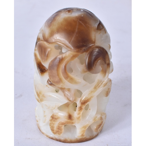 3176 - A Chinese carved Jade boulder depicting Cranes and lotus 6.5 x 4.5cm