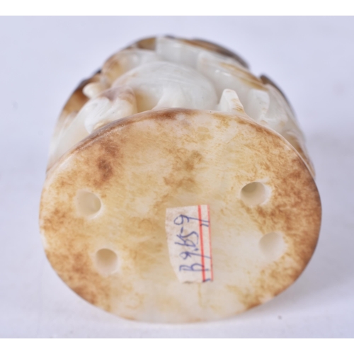 3176 - A Chinese carved Jade boulder depicting Cranes and lotus 6.5 x 4.5cm