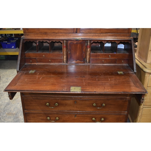 3199 - A George III mahogany bureau bookcase 217 x 107 x 51cm