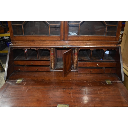 3199 - A George III mahogany bureau bookcase 217 x 107 x 51cm