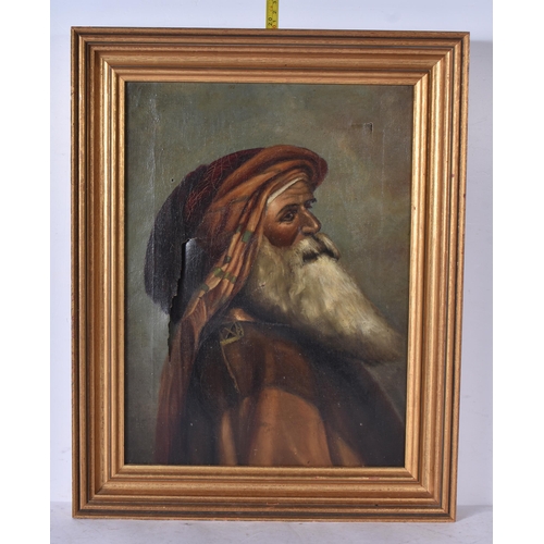 3283 - A 19th Century oil on canvas of an Arab male; image 39 x 29cm, frame 49 x 39.5cm
