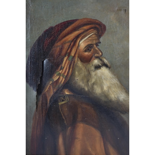 3283 - A 19th Century oil on canvas of an Arab male; image 39 x 29cm, frame 49 x 39.5cm