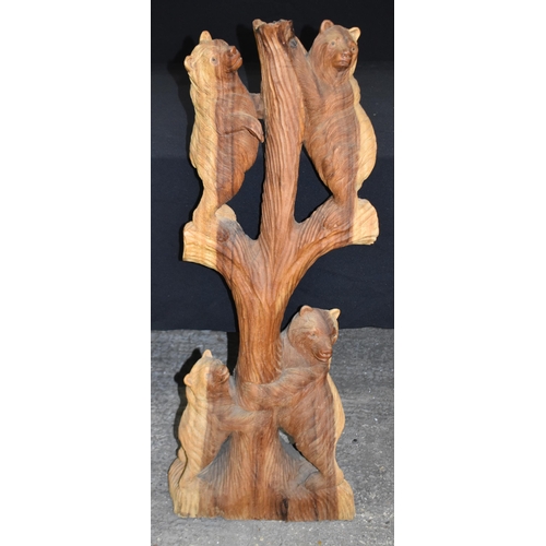 3303 - A large carved wood bear group 102cm