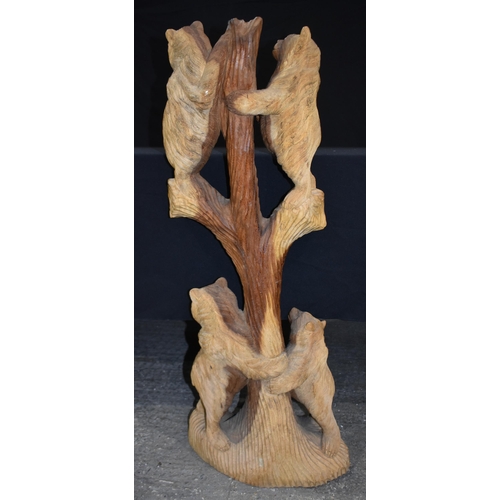 3303 - A large carved wood bear group 102cm
