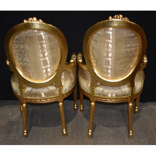 3313 - A pair of gilt wood and upholstered Louis XVI style chairs 104 x 58 x 52cm (2)