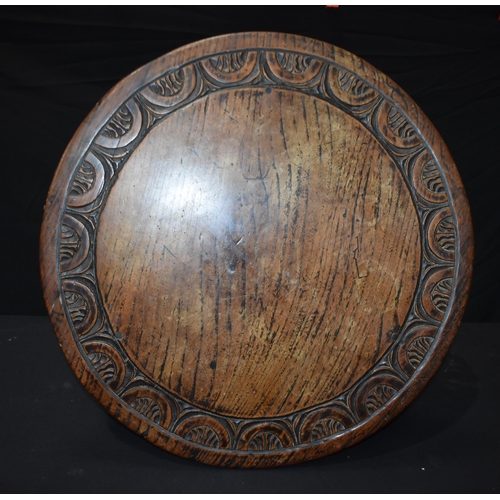 3319 - An antique carved Oak table 63 x 65.5cm