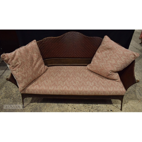 3323 - A metal framed and Rattan Sofa with upholstered seat attributed to Maitland Smith 84 x 157cm