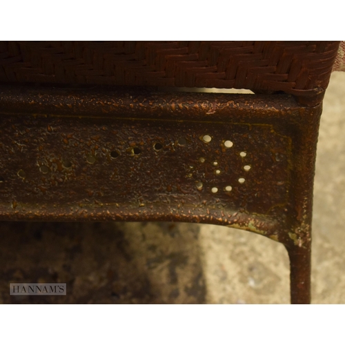 3323 - A metal framed and Rattan Sofa with upholstered seat attributed to Maitland Smith 84 x 157cm