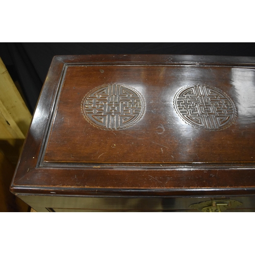3340 - An early 20th Century Chinese carved Camphor wood chest 61 x 103 x 53cm