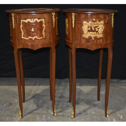 3344 - Two inlaid and gilt metal mounted three drawer bedside cabinets 70 x 34cm (2)