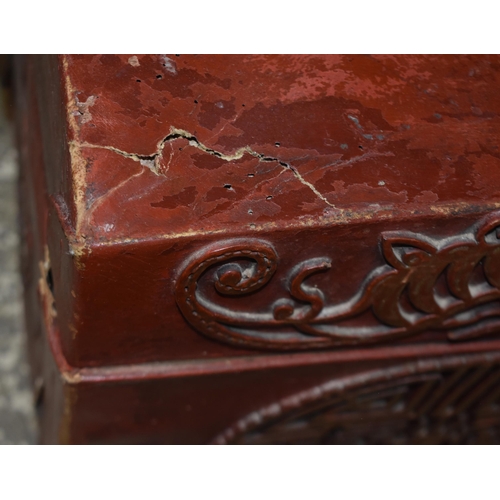 3345 - A pair of early 20th Century Chinese lacquered wood and leather chests 46 x 74 x 47cm (2)