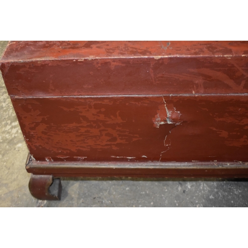 3345 - A pair of early 20th Century Chinese lacquered wood and leather chests 46 x 74 x 47cm (2)