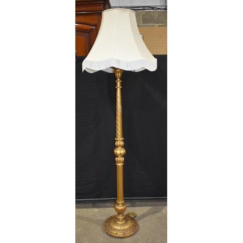 3346 - A gilt wood floor standing lamp with shade 145cm