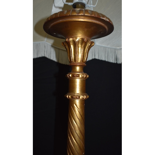 3346 - A gilt wood floor standing lamp with shade 145cm