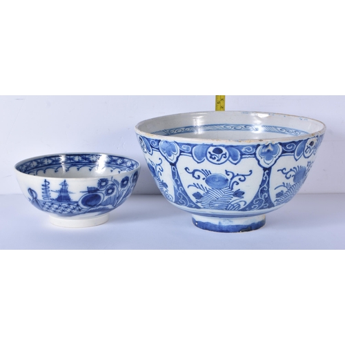 3351 - A 19th Century  Dutch Delft bowl together with a small English blue and white bowl 12 x 21cm (2)
