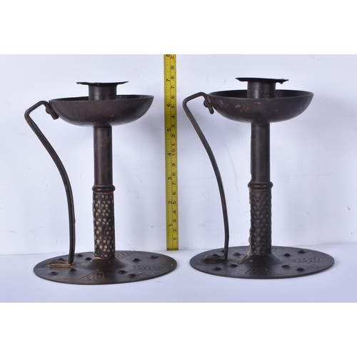 3379 - A pair of early 20th Century Coberg Iron candlestick holders by Hubert Berger 18cm (2)