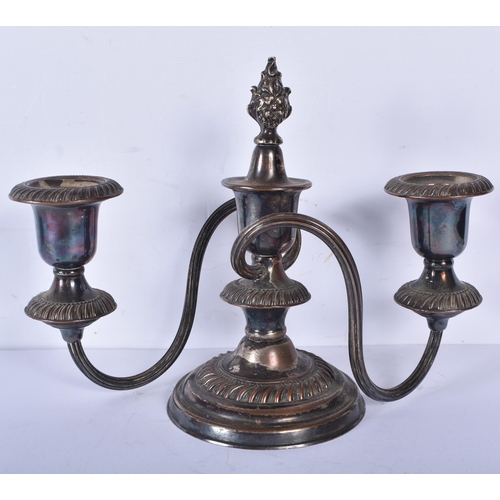 3380 - An antique silver plate Candelabra together with a silver plate Chamber Stick and a copper Vessel  1... 