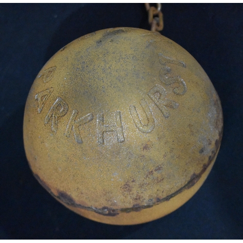 3388 - A  contemporary prisoners ball on a chain 81 x  15cm