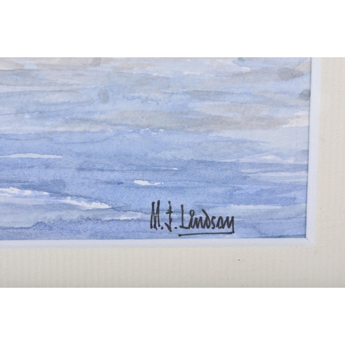 3423 - A framed watercolour of a European coastal scene signed M J Lindsay 20 x 27.5cm