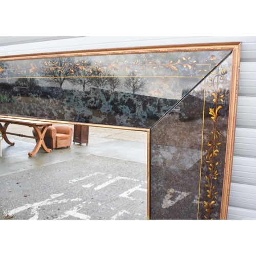 3430 - A large 20th century wooden framed Venetian style mirror with glass panelled surrounds with de-silve... 