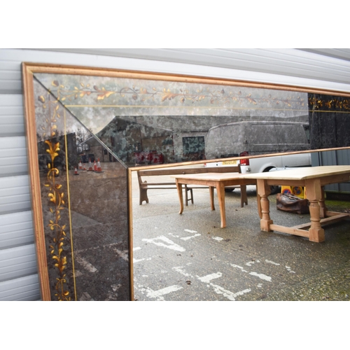 3430 - A large 20th century wooden framed Venetian style mirror with glass panelled surrounds with de-silve... 