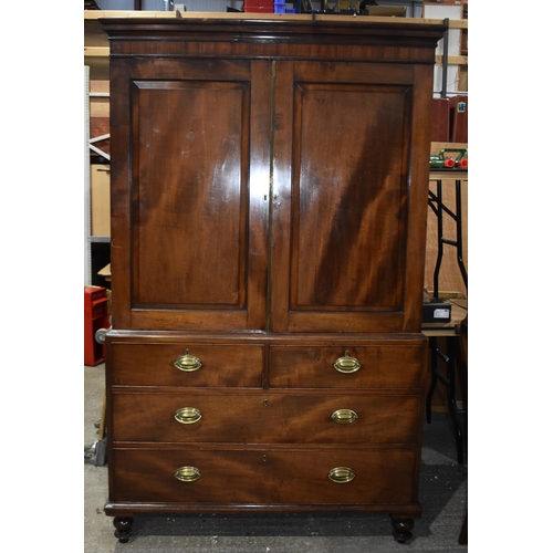 3432 - A 19th Century mahogany 3 drawer  Linen press 202 x 125 x 60cm