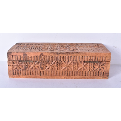 3451 - A small Indian carved wood and metal inlaid box together with another carved wood box 8 x 29 x 12cm ... 