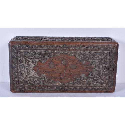 3451 - A small Indian carved wood and metal inlaid box together with another carved wood box 8 x 29 x 12cm ... 