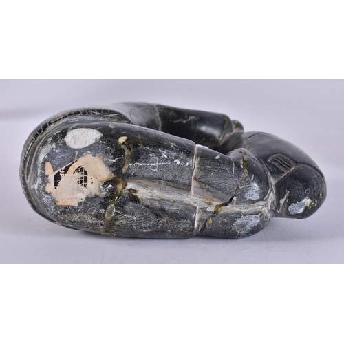 111 - A FRENCH GLASS SNAIL together with an Inuit figure & a frosted glass shade. (3)