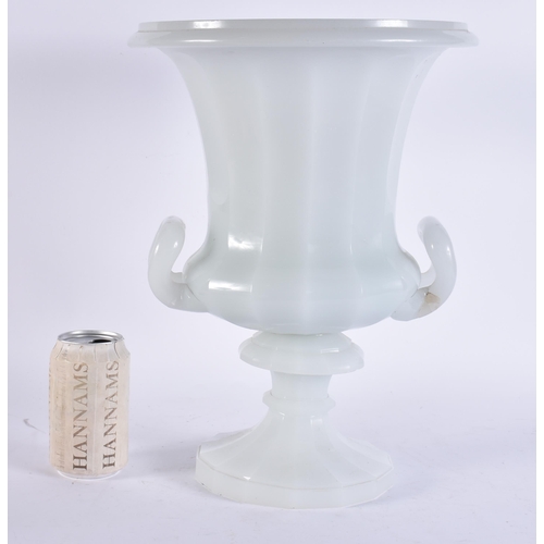 113 - A RARE LARGE 19TH CENTURY OPALINE GLASS CAMPAGNA URN of facetted form. 37 cm x 25 cm.