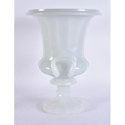 113 - A RARE LARGE 19TH CENTURY OPALINE GLASS CAMPAGNA URN of facetted form. 37 cm x 25 cm.