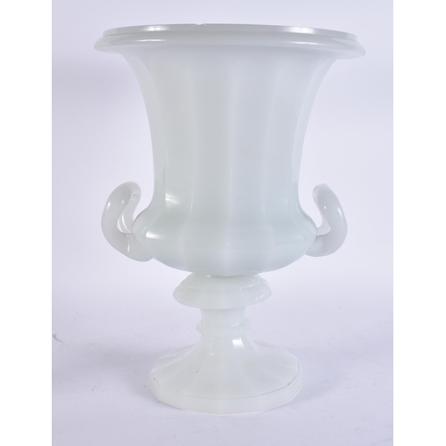 113 - A RARE LARGE 19TH CENTURY OPALINE GLASS CAMPAGNA URN of facetted form. 37 cm x 25 cm.