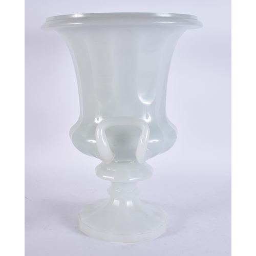 113 - A RARE LARGE 19TH CENTURY OPALINE GLASS CAMPAGNA URN of facetted form. 37 cm x 25 cm.