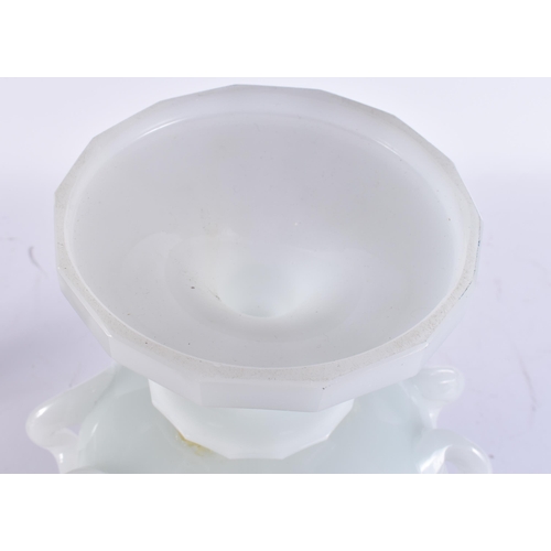 113 - A RARE LARGE 19TH CENTURY OPALINE GLASS CAMPAGNA URN of facetted form. 37 cm x 25 cm.