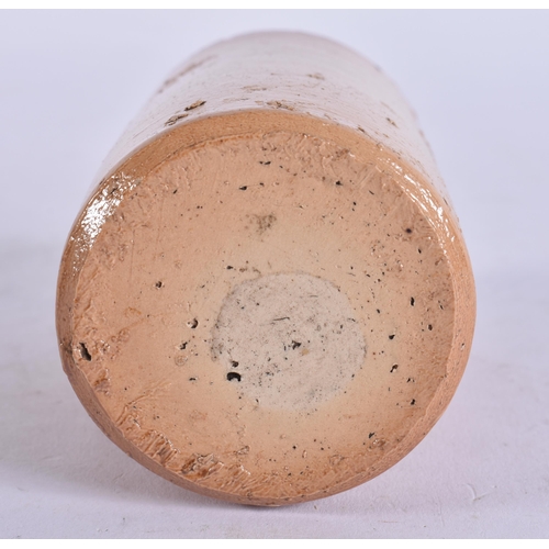 132 - AN ANTIQUE ENGLISH LONDON FULHAM STONEWARE WINNS ANTICARDIUM JAR. 11 cm high.
