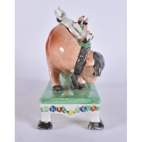 133 - AN ANTIQUE STAFFORDSHIRE BULL BEATING CAPTAIN FIGURAL GROUP. 17 cm x 14 cm.