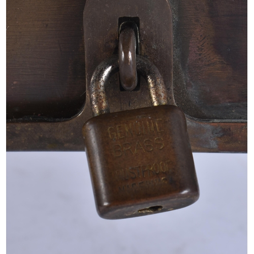 134 - AN ANTIQUE AMERICAN FOLK ART BRONZE WHEELBARROW MONEY BOX. 32 cm x 12 cm.