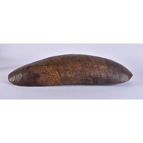 142 - A FINE AND UNUSUAL AUSTRALIAN ABORIGINAL CHIP CARVED BOWL decorated all over with foliage. 52 cm x 1... 
