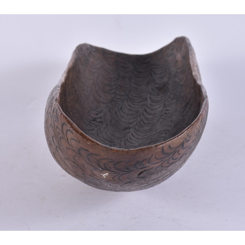 142 - A FINE AND UNUSUAL AUSTRALIAN ABORIGINAL CHIP CARVED BOWL decorated all over with foliage. 52 cm x 1... 