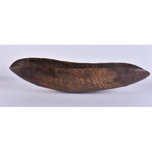 142 - A FINE AND UNUSUAL AUSTRALIAN ABORIGINAL CHIP CARVED BOWL decorated all over with foliage. 52 cm x 1... 