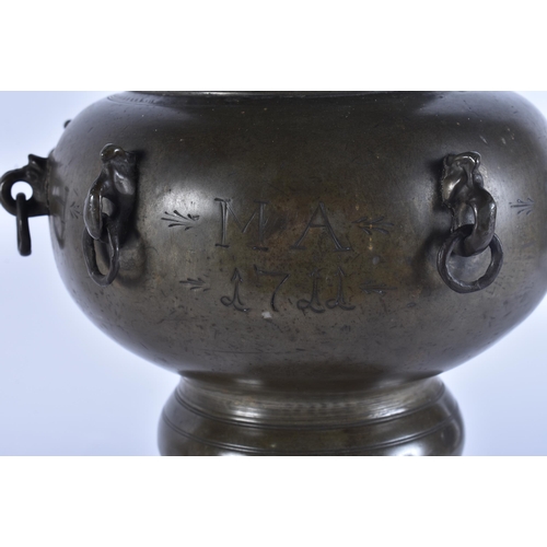 149 - AN UNUSUAL EARLY 18TH CENTURY EUROPEAN PEWTER GUILD VASE AND COVER C1711. 47 cm high.