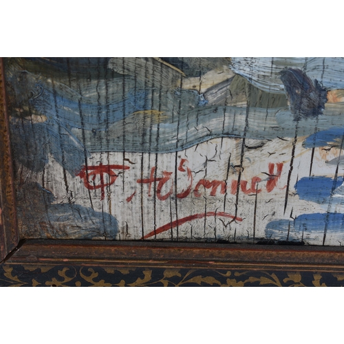 157 - European School (Early 20th Century) Oil on card, Female bathing by the river. 60 cm x 32 cm, image ... 